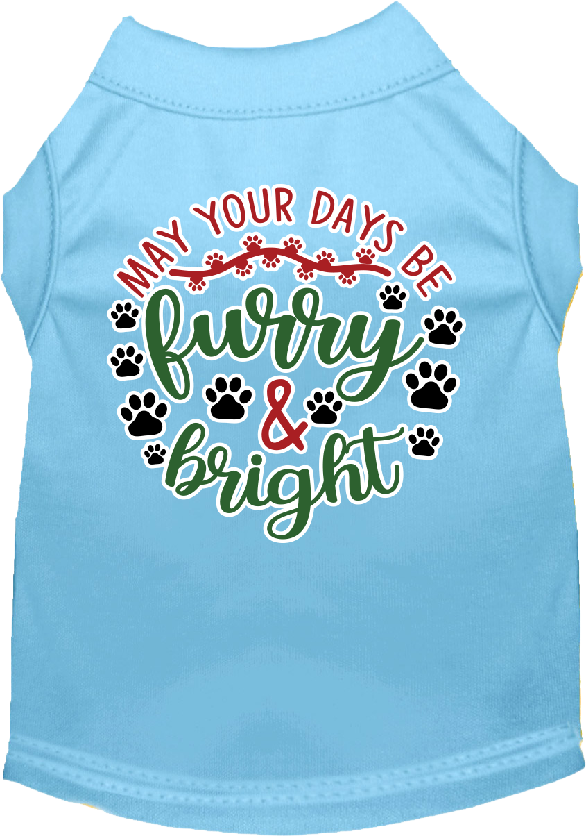 Furry and Bright Screen Print Dog Shirt Baby Blue Size XS